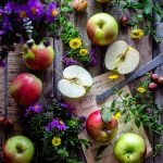 apples, garden, wooden desk