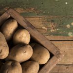 potato, potato basket, board